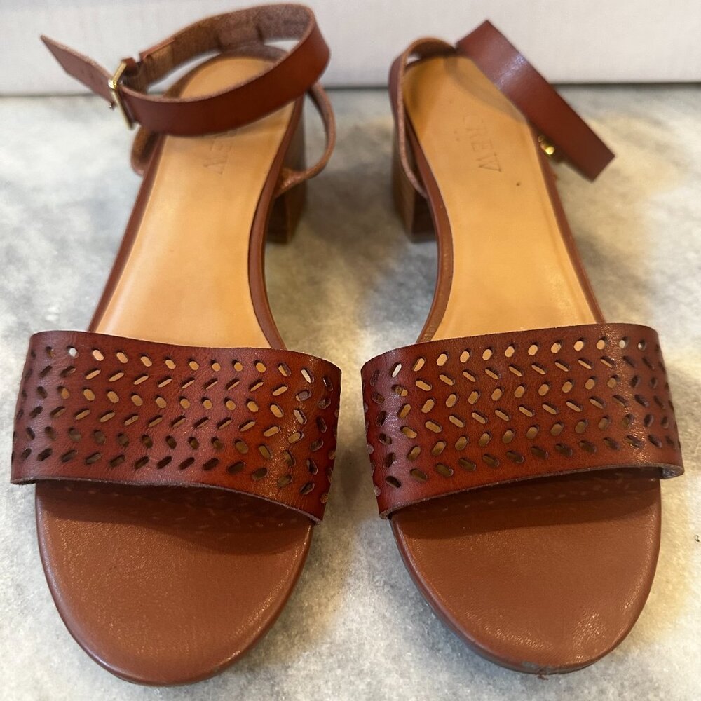 J.Crew perforated leather Sandals - Ankle Strap, Buckle Closure, Brown, Size 8